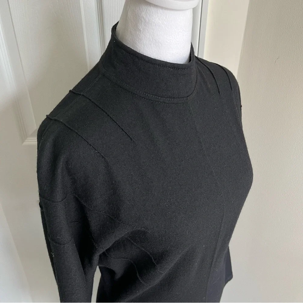Vintage Thierry Mugler Active 70s Black Knit Virgin Wool Midi Dress Structured S
